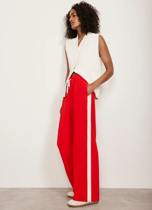 Mint Velvet – Red Side Stripe Trousers – £109.00 and Cream Knit Waistcoat – £99.00