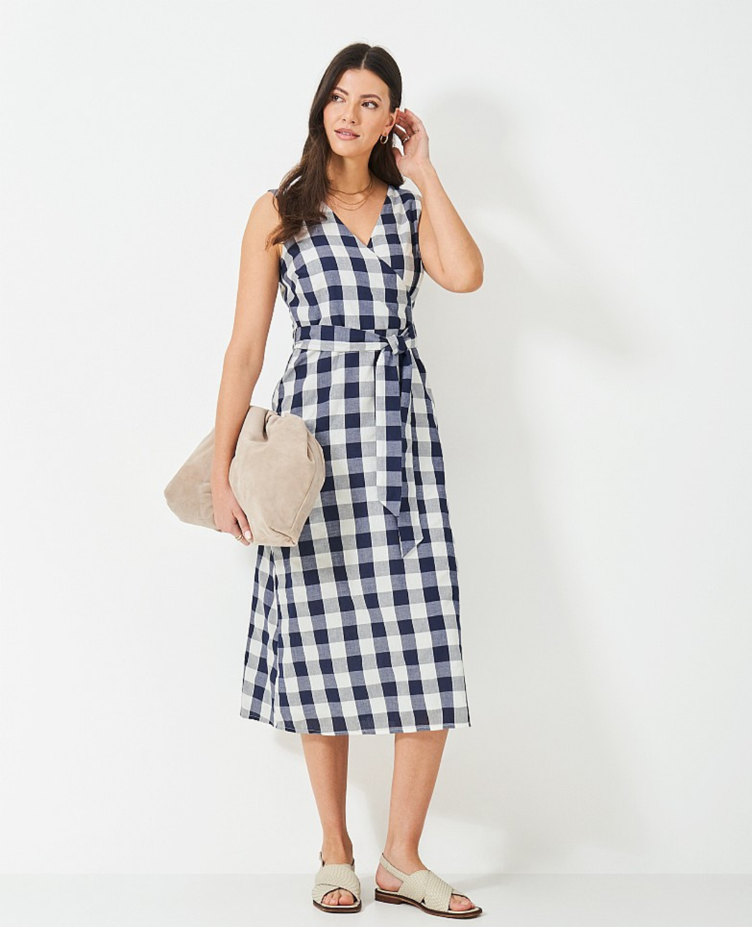 10 Crew Clothing - Jenny Cotton Wrap Front Dress in Navy Check - £89.00