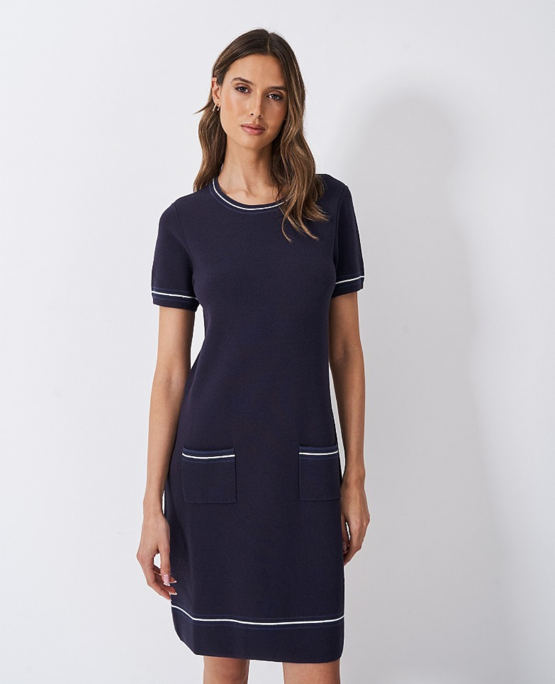 5 Crew Clothing - Adrianna Knitted Shift Dress in Navy and White - £69.00